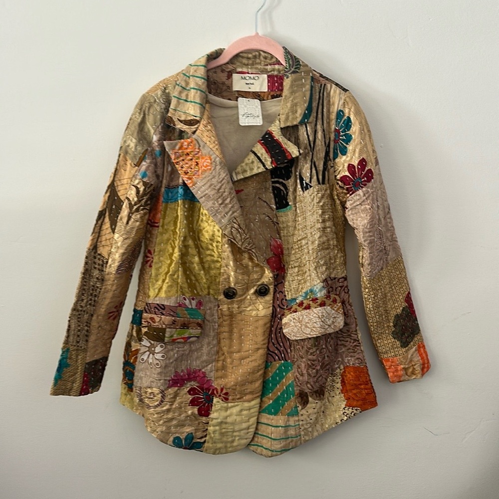 Momo New York Free People Multicolor Patchwork silk blazer/ Jacket